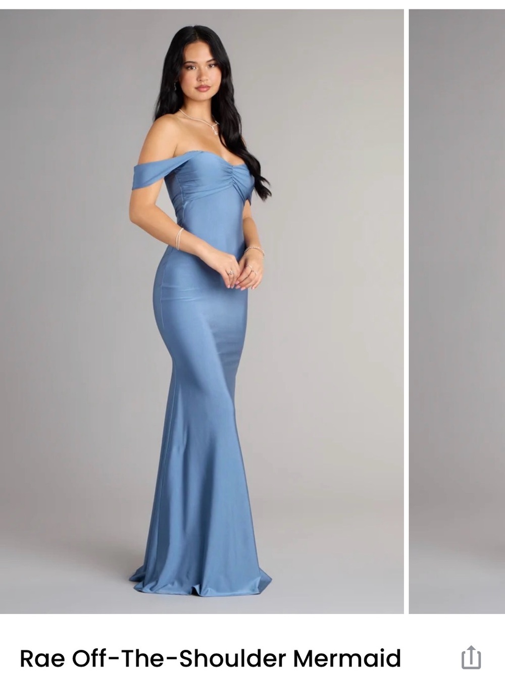 Windsor Off-Shoulder Mermaid Gown in Dusty Blue